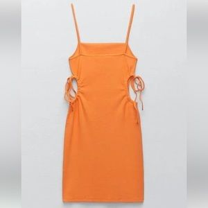 Orange Zara ribbed side tie cut out dress size medium